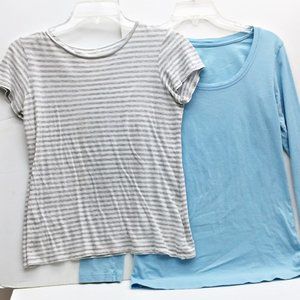 2 Tops Active USA Blue Long Sleeve + Banana Republic Gray Stripe Short Sleeve